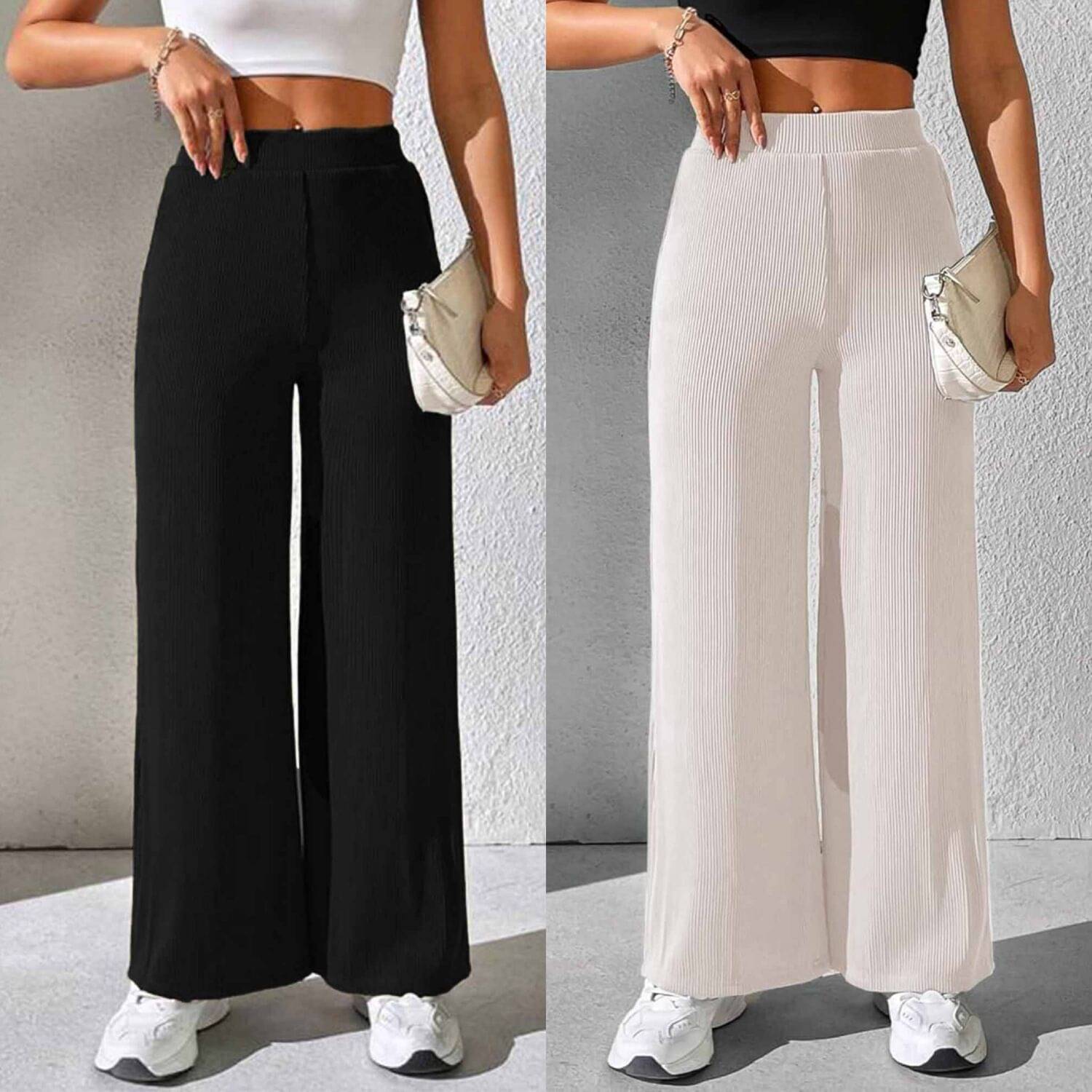     			Qyaas Pack of 2 Lycra Baggy Women's Formal Pants ( Black,White )
