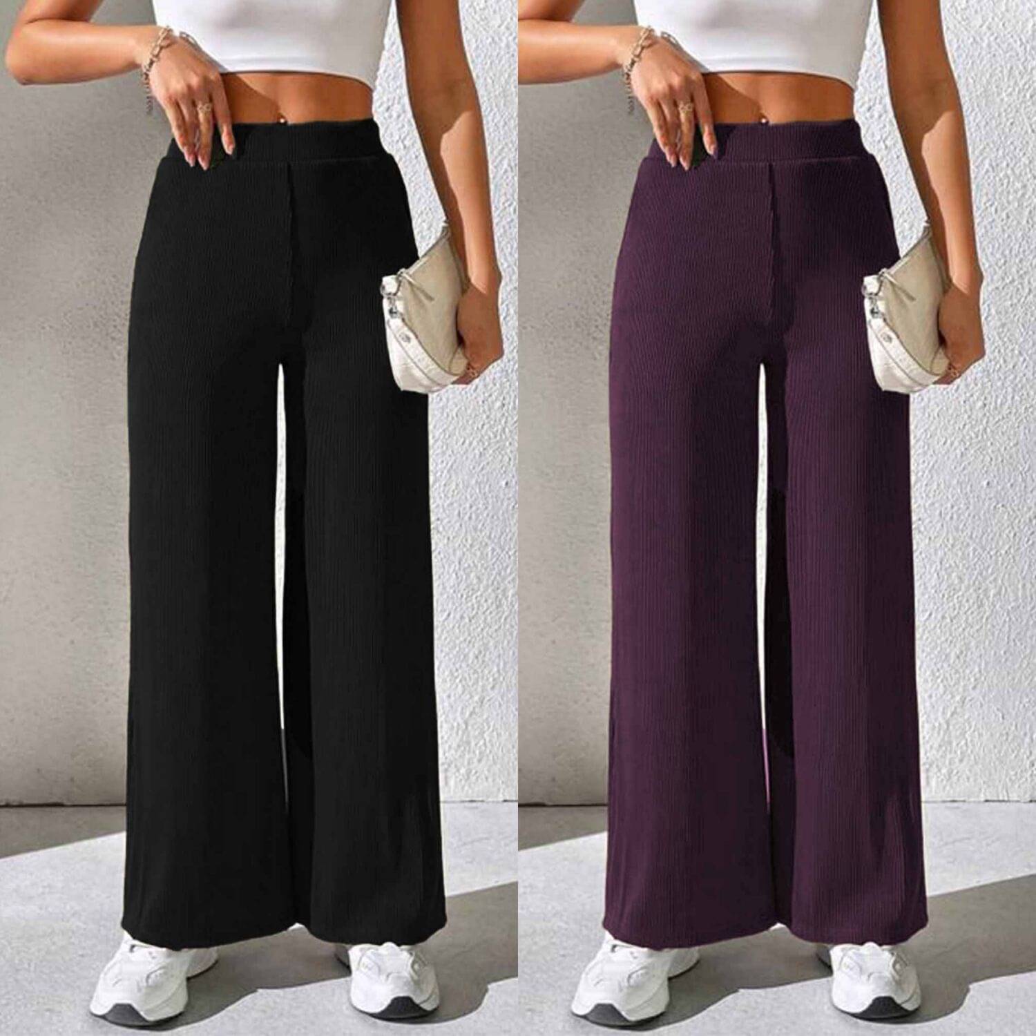     			Qyaas Pack of 2 Lycra Baggy Women's Formal Pants ( Black,Wine )