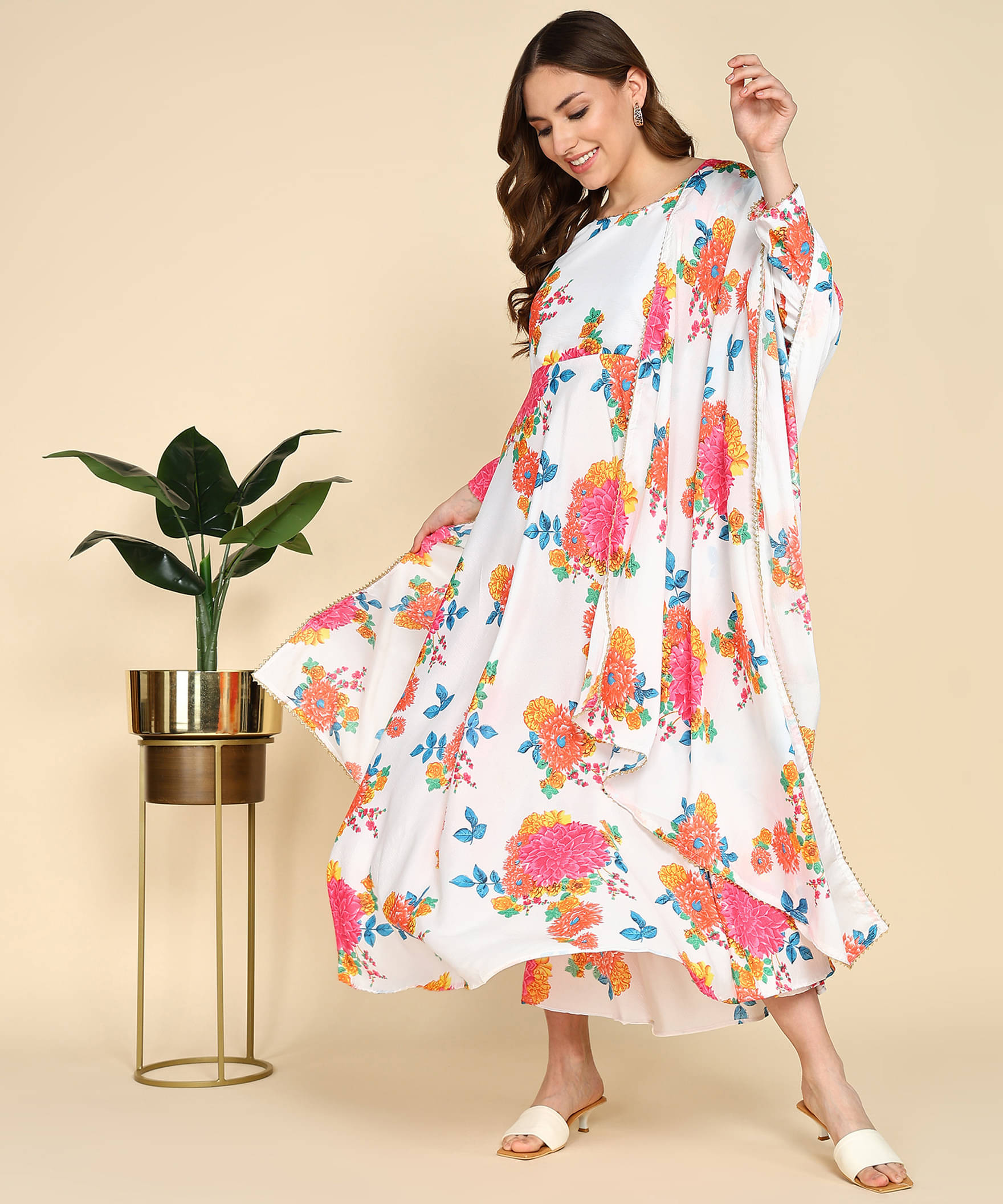 RAIYANI FASHION Women Cotton Blend Printed Fit & Flare Dress ( White ) RAIYANI FASHION Women Cotton Blend Printed Fit & Flare Dress ( White )