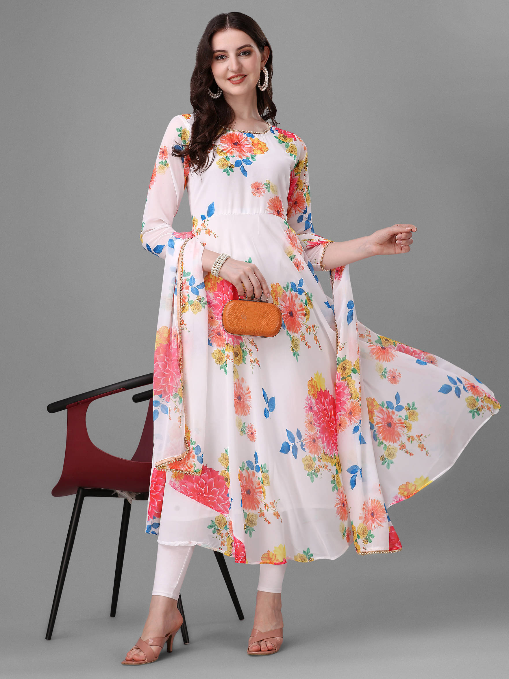 RAIYANI FASHION Women Cotton Blend Printed Fit & Flare Dress ( White ) RAIYANI FASHION Women Cotton Blend Printed Fit & Flare Dress ( White )