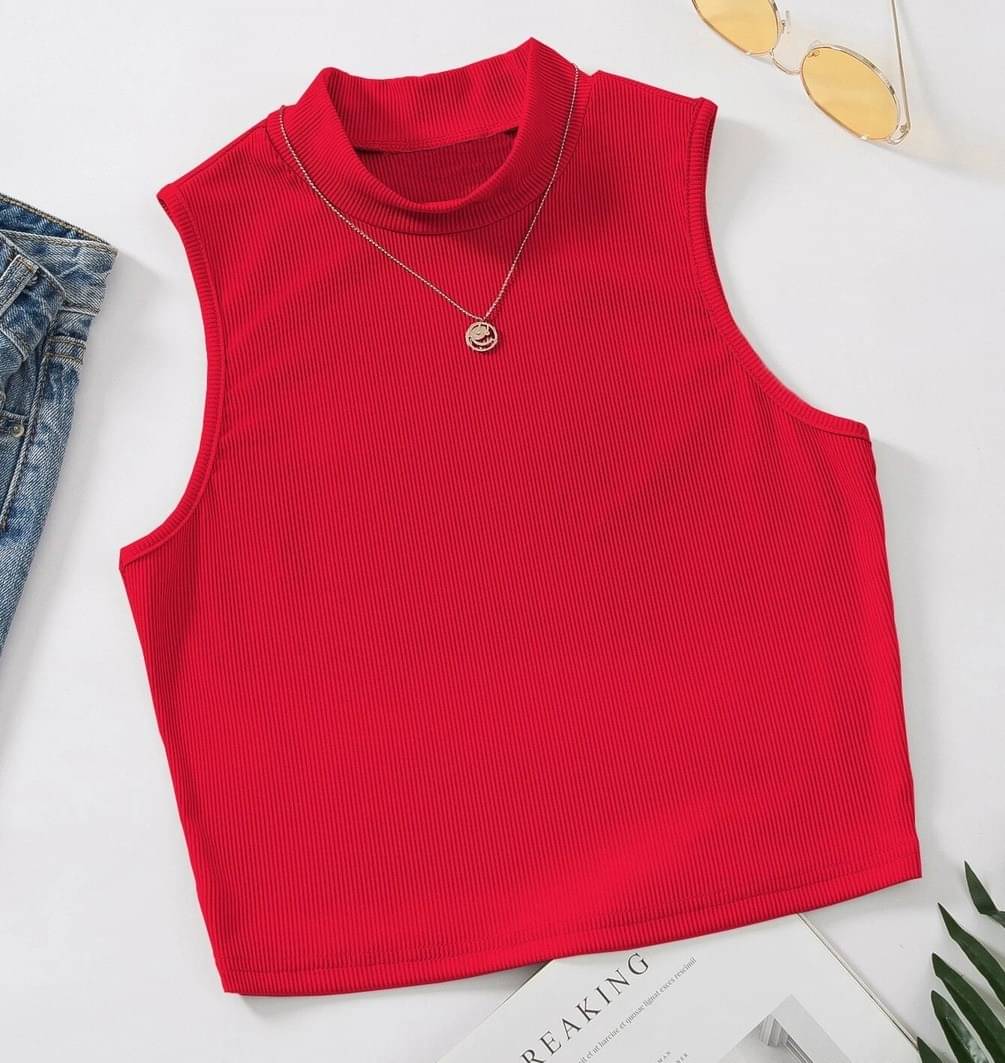     			Redamancii Women's Cotton Blend Crop Top ( Red )
