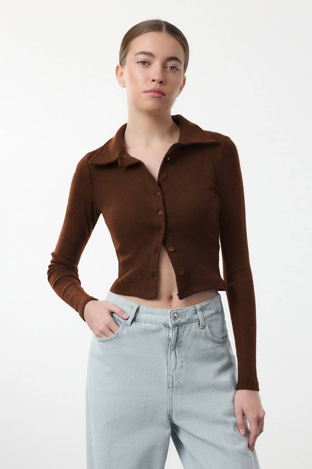     			Redamancii Women's Cotton Blend Crop Top ( Brown )