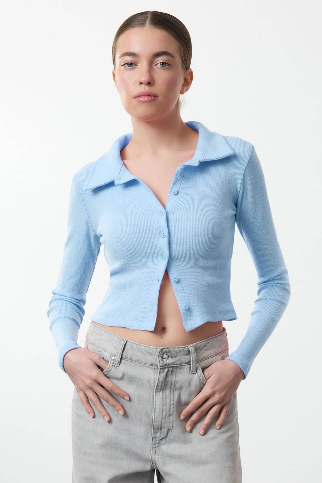 Redamancii Women's Cotton Blend Crop Top ( Light Blue ) Redamancii Women's Cotton Blend Crop Top ( Light Blue )