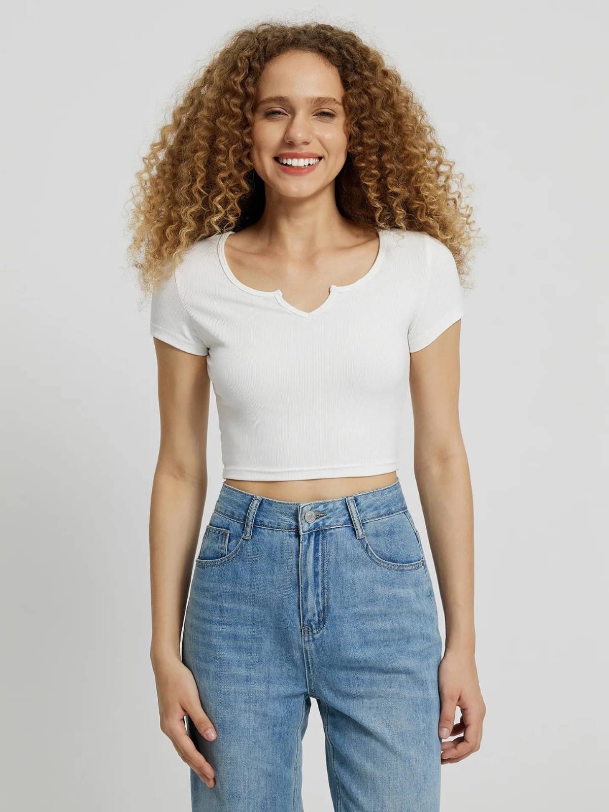 Redamancii Women's Cotton Blend Crop Top ( White ) Redamancii Women's Cotton Blend Crop Top ( White )