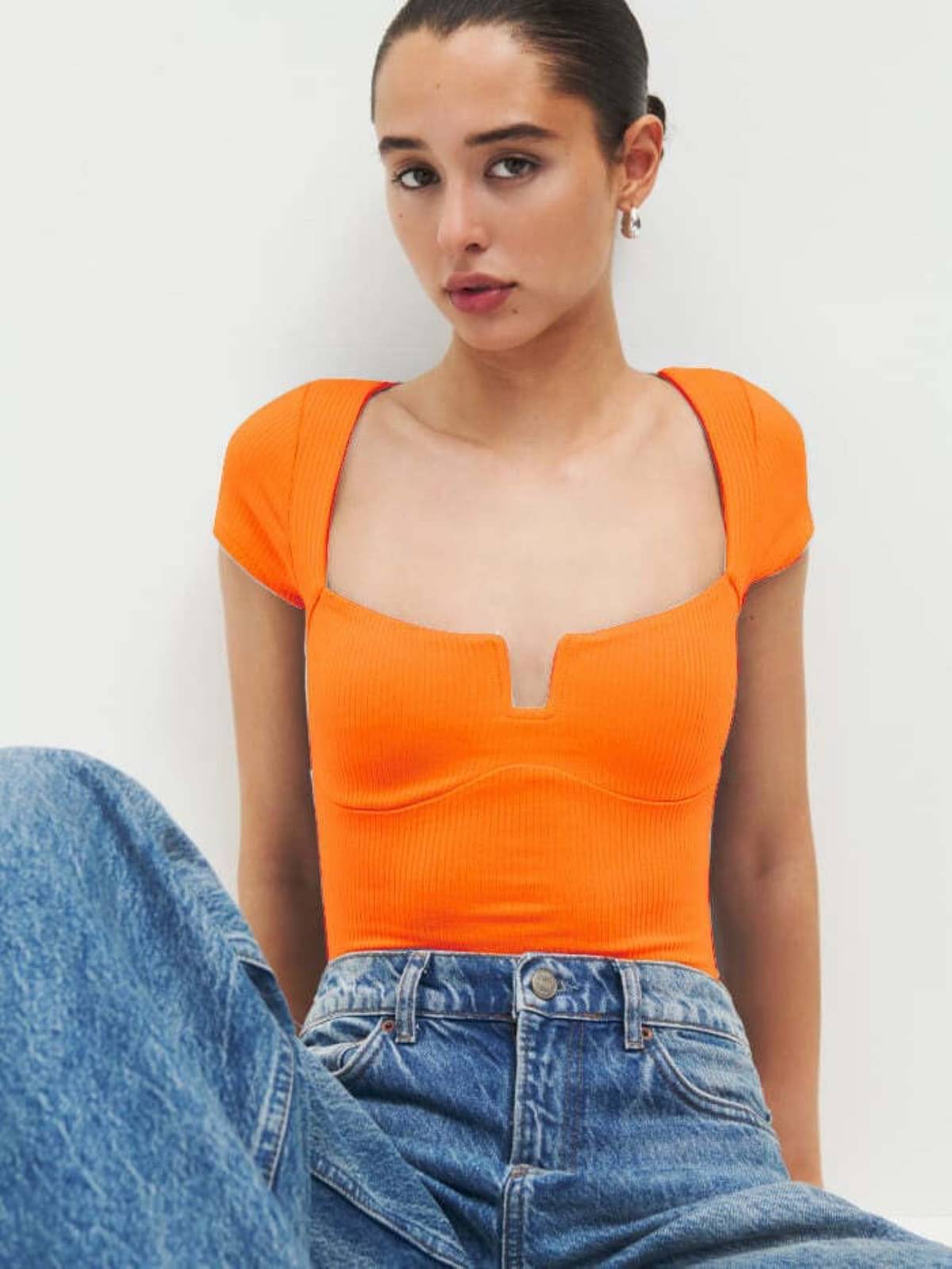Redamancii Women's Cotton Blend Regular Top ( Orange ) Redamancii Women's Cotton Blend Regular Top ( Orange )