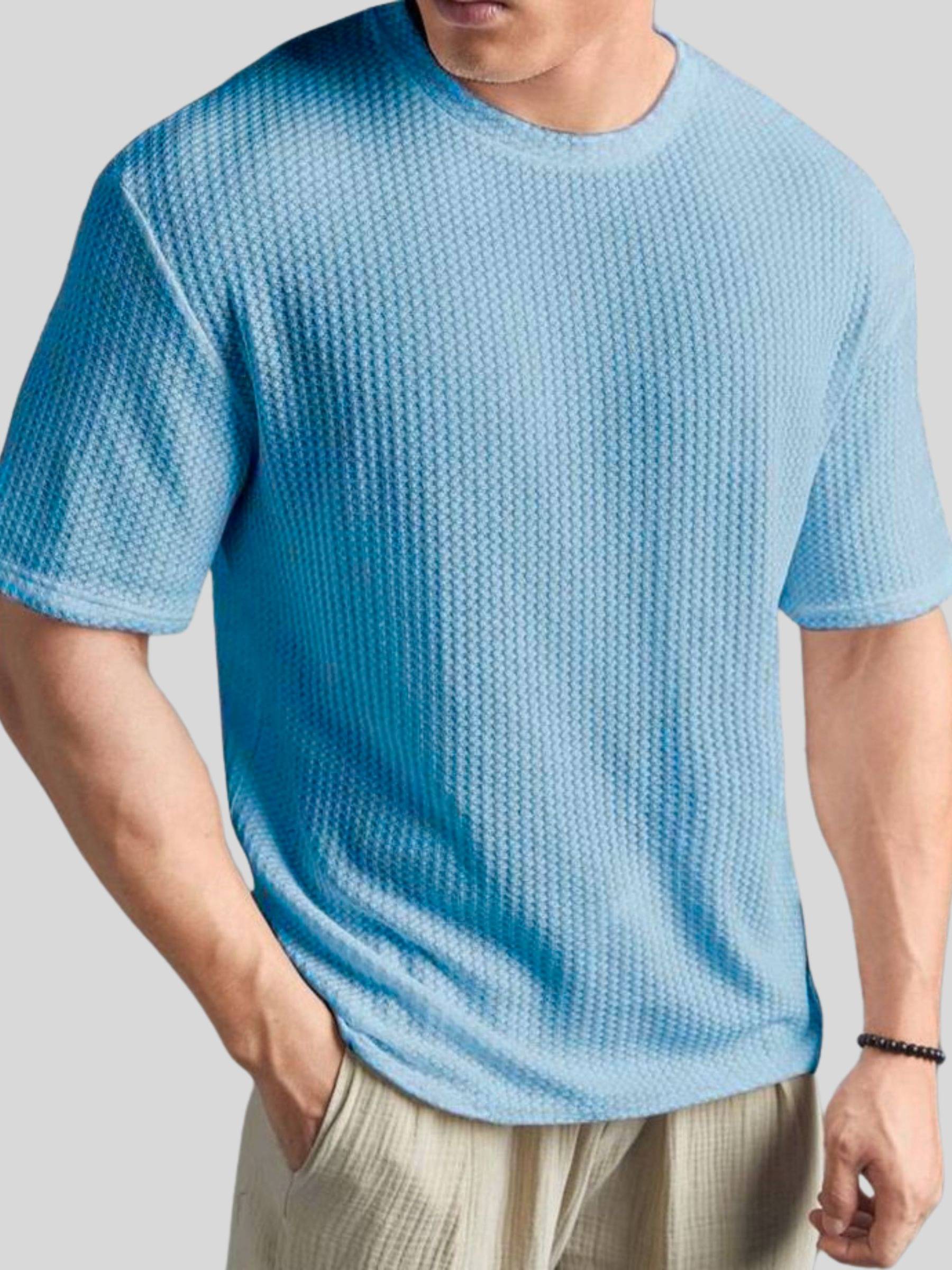     			SHRYENKA Men Cotton Blend Oversized Fit Self Design T-Shirt ( Blue )