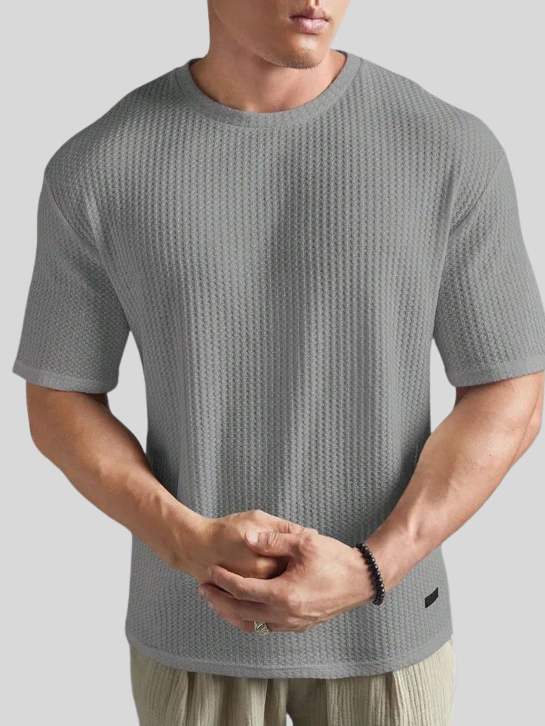     			SHRYENKA Men Cotton Blend Oversized Fit Self Design T-Shirt ( Grey )