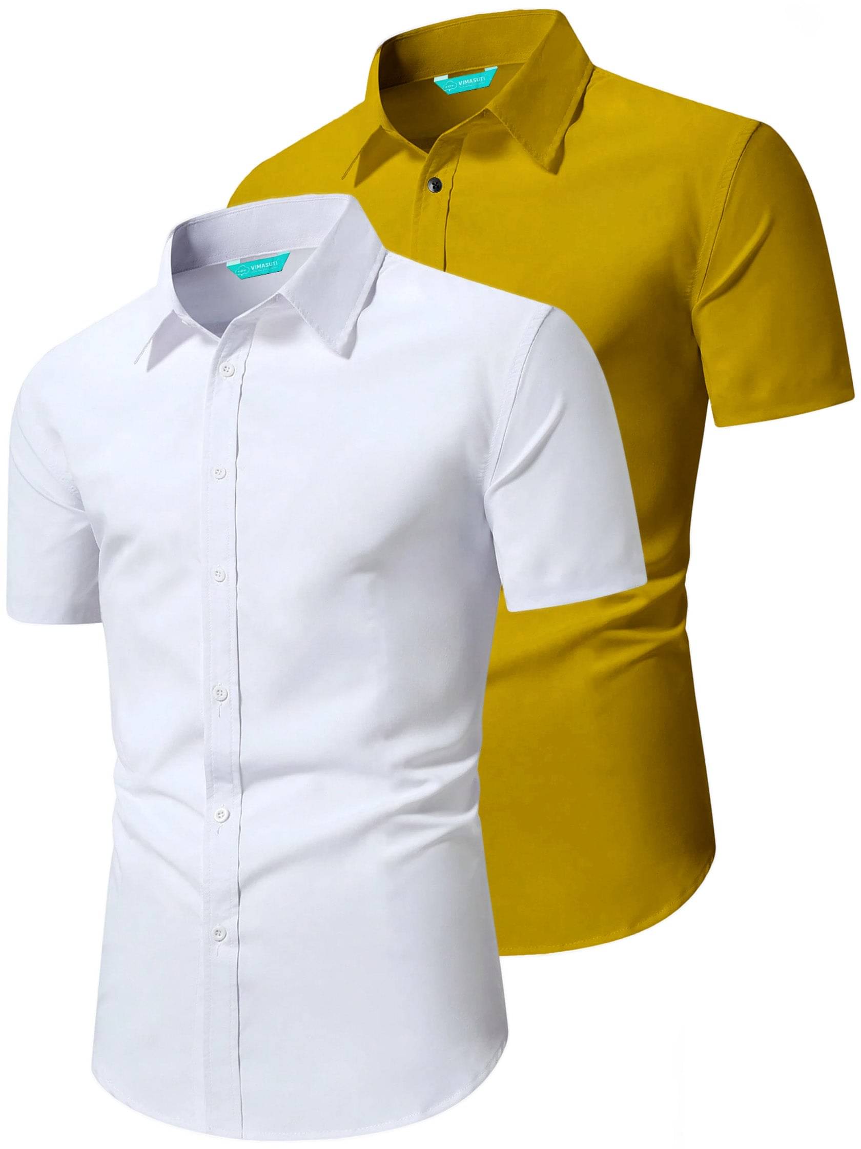     			VIMASUTI Cotton Blend Slim Fit Half Sleeves Men's Formal Shirt - Yellow ( Pack of 2 )
