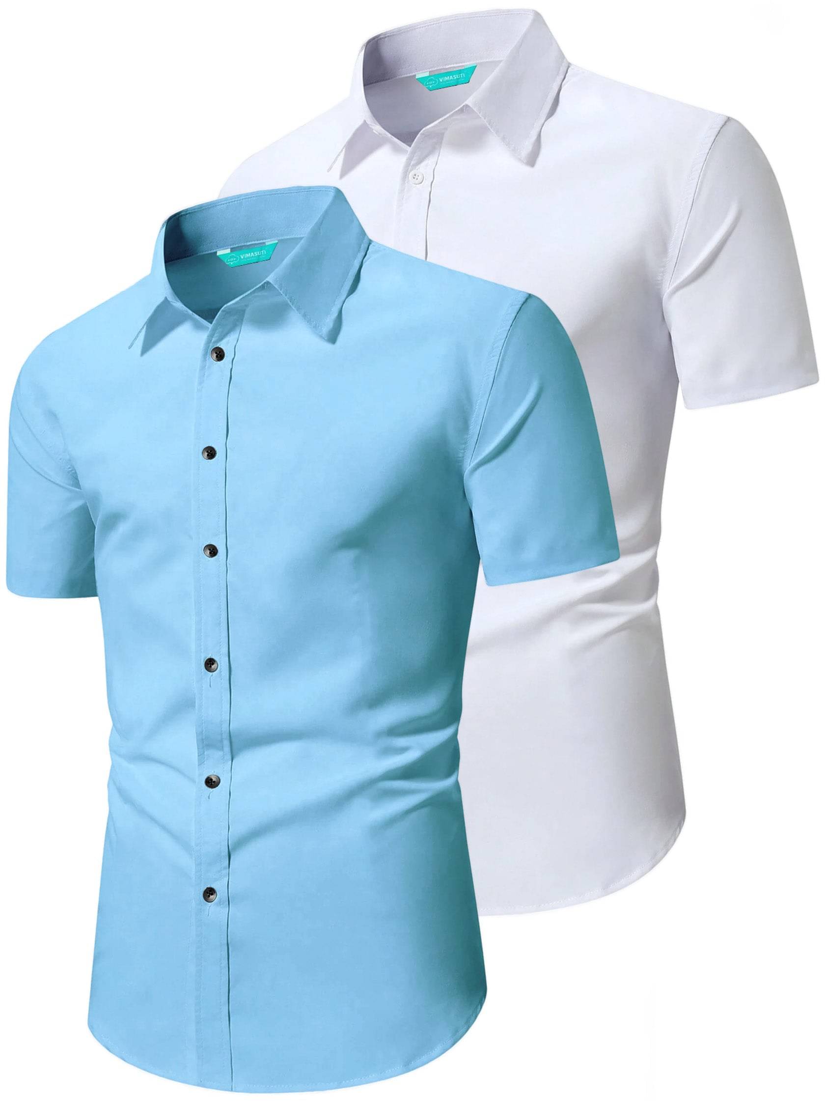 VIMASUTI Cotton Blend Slim Fit Half Sleeves Men's Formal Shirt - Light Blue ( Pack of 2 ) VIMASUTI Cotton Blend Slim Fit Half Sleeves Men's Formal Shirt - Light Blue ( Pack of 2 )