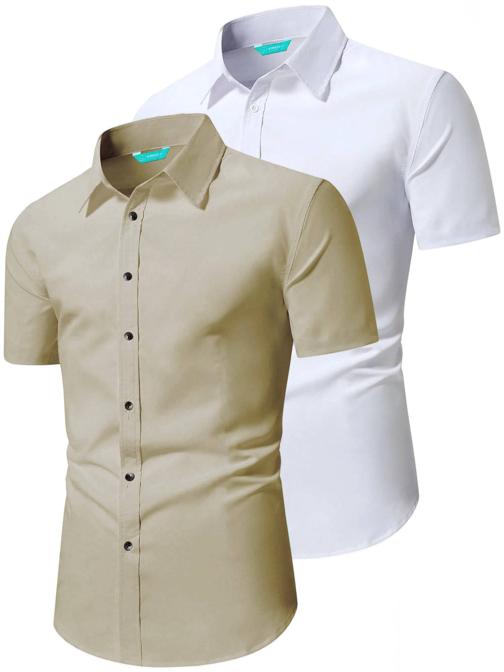 VIMASUTI Cotton Blend Slim Fit Half Sleeves Men's Formal Shirt - Beige ( Pack of 2 )     			VIMASUTI Cotton Blend Slim Fit Half Sleeves Men's Formal Shirt - Beige ( Pack of 2 )