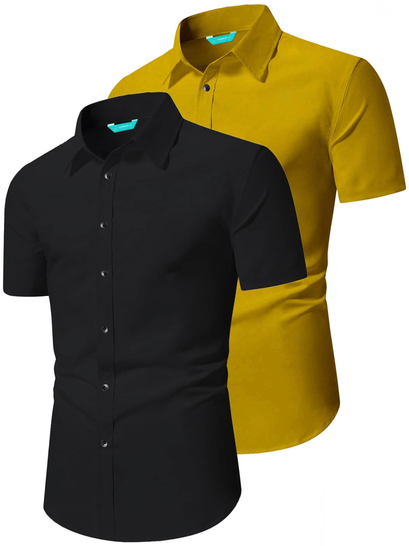     			VIMASUTI Cotton Blend Slim Fit Half Sleeves Men's Formal Shirt - Yellow ( Pack of 2 )