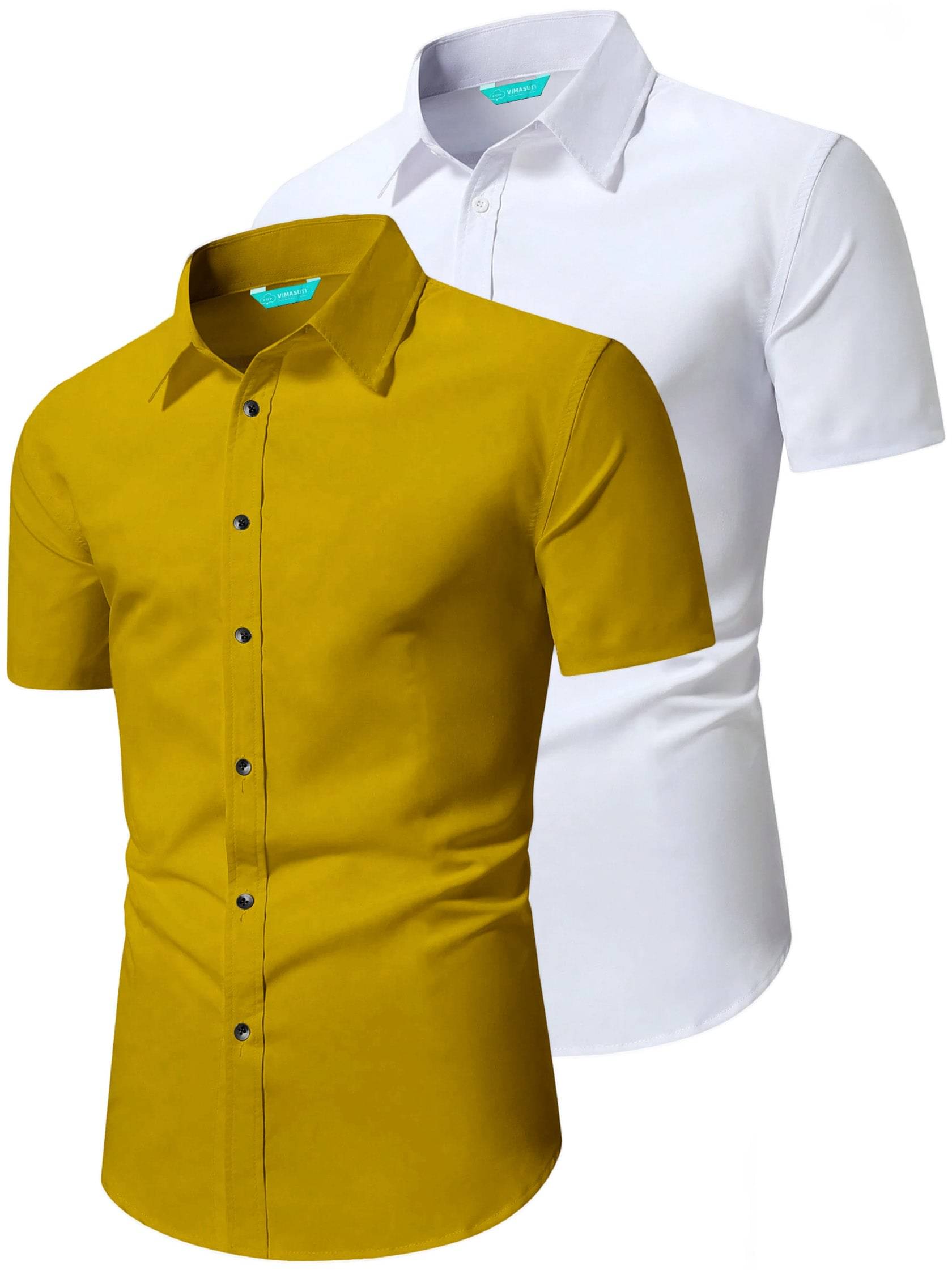     			VIMASUTI Cotton Blend Slim Fit Half Sleeves Men's Formal Shirt - Yellow ( Pack of 2 )