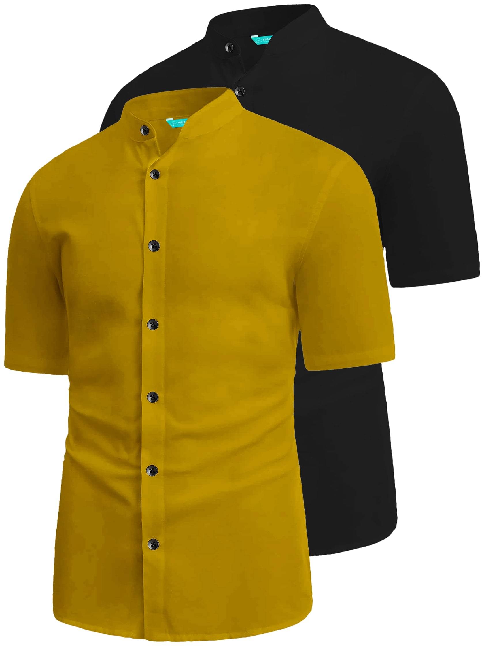 VIMASUTI Cotton Blend Slim Fit Solids Half Sleeves Men's Casual Shirt - Yellow ( Pack of 2 ) VIMASUTI Cotton Blend Slim Fit Solids Half Sleeves Men's Casual Shirt - Yellow ( Pack of 2 )
