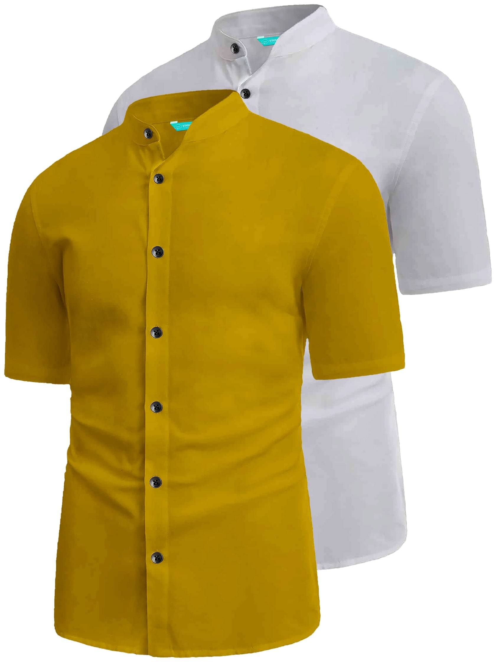 VIMASUTI Cotton Blend Slim Fit Solids Half Sleeves Men's Casual Shirt - Yellow ( Pack of 2 ) VIMASUTI Cotton Blend Slim Fit Solids Half Sleeves Men's Casual Shirt - Yellow ( Pack of 2 )