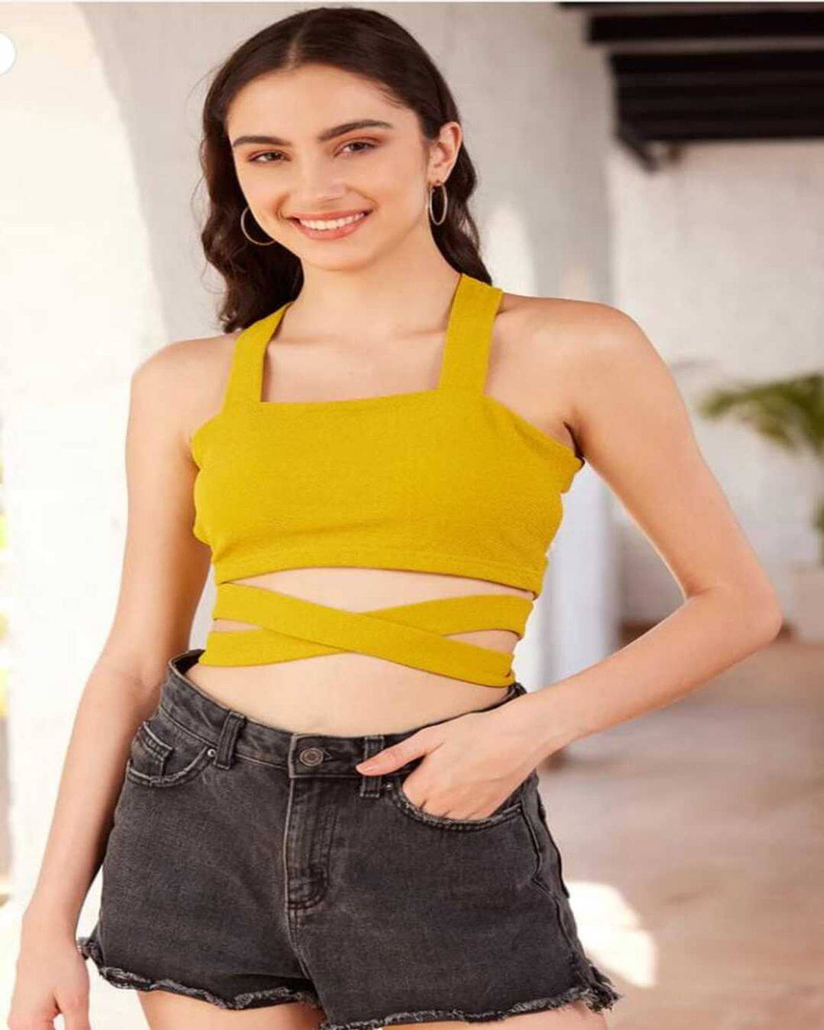     			krishna trends Women's Cotton Blend Crop Top ( Yellow )