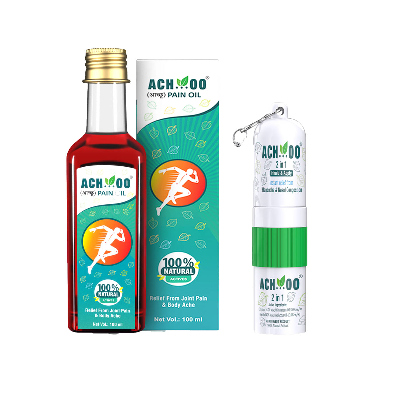     			ACH...OO Pain Oil 100ml + ACH...OO 2 In 1 Inhale and Apply 2ml (Pack of 2)