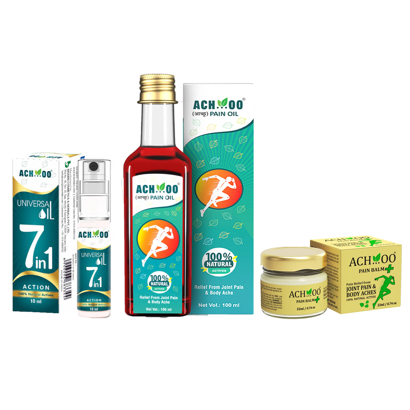     			ACH...OO Pain Oil 100ml+Universal oil 7 In1 10ml+Pain Balm Joint Pain and Body Aches 22ml Pack of 3