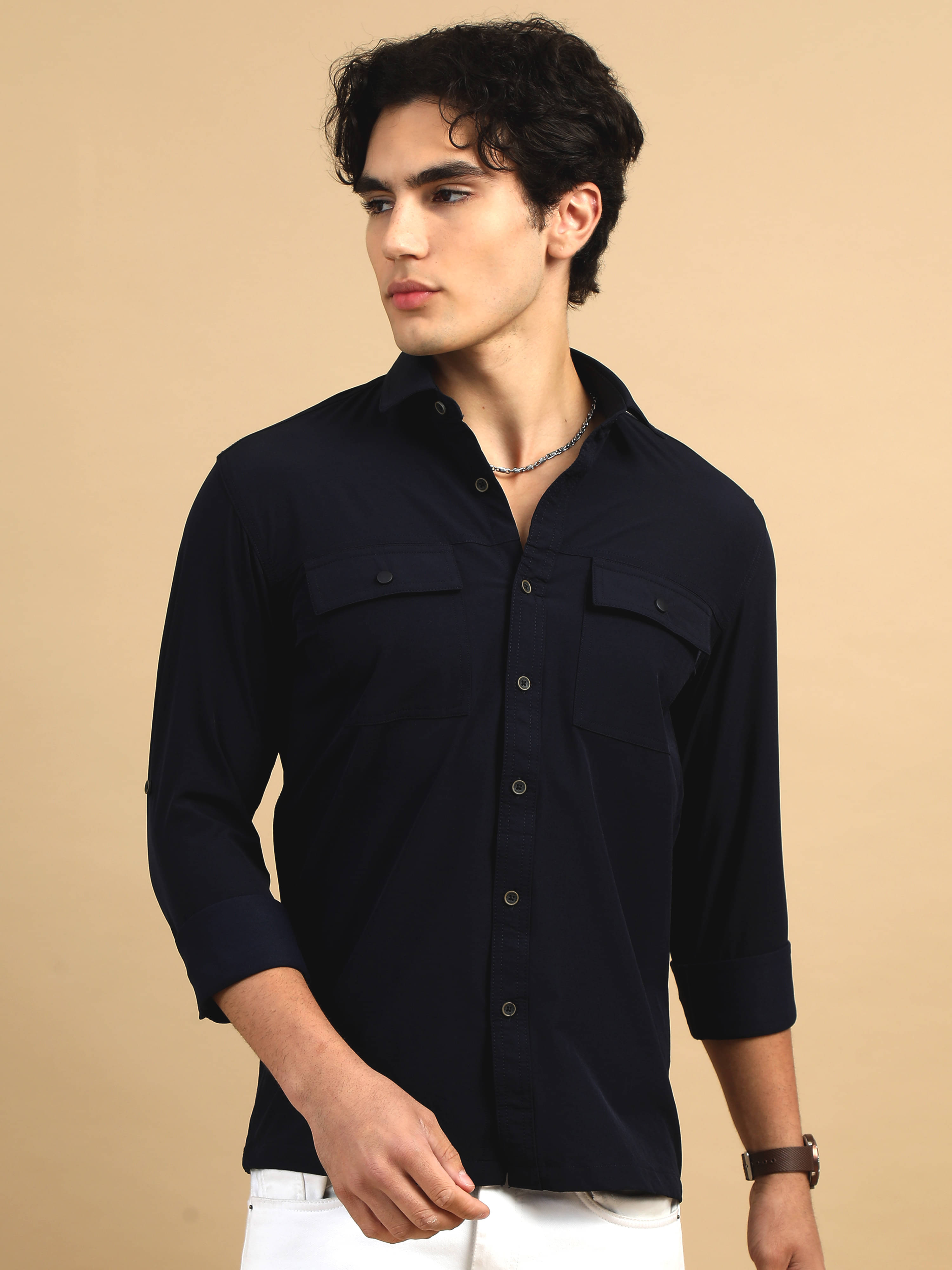     			Cool Colors 100% Cotton Regular Fit Solids Full Sleeves Men's Casual Shirt - Navy Blue ( Pack of 1 )
