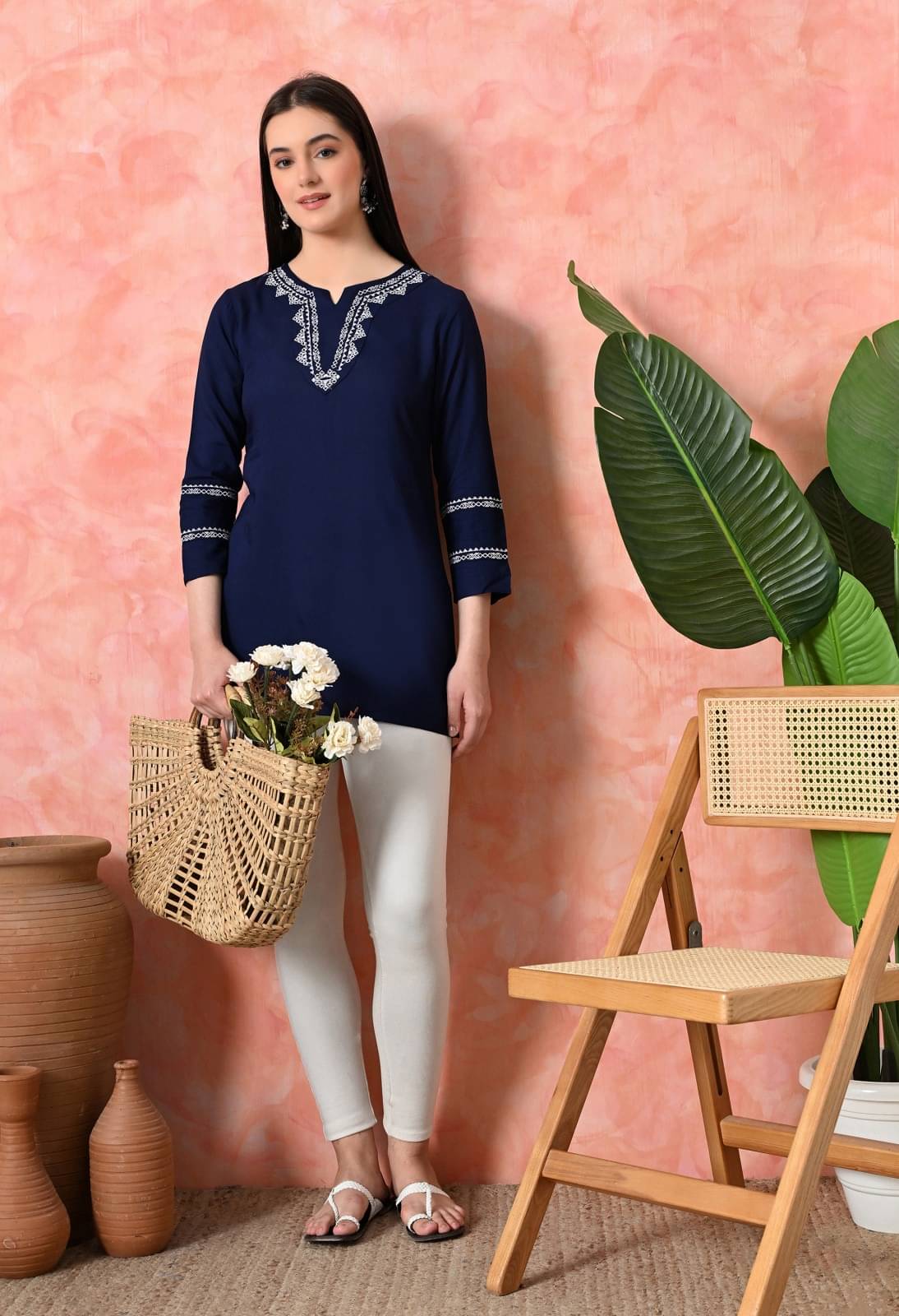     			Emica Women Viscose Rayon Embroidered Straight Kurti ( Blue )