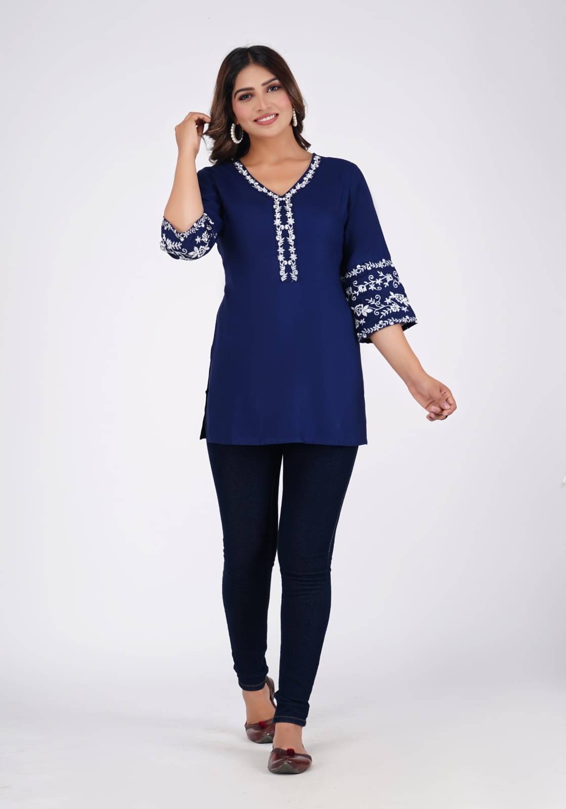     			Emica Women Viscose Rayon Embroidered Straight Kurti ( Blue )