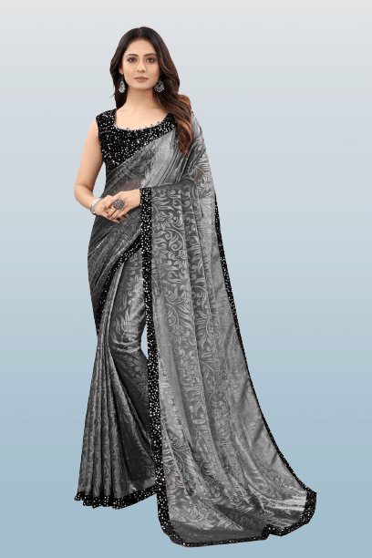     			Fashion Field Lycra Self Design Saree With Unstitched Blouse Piece ( Grey )