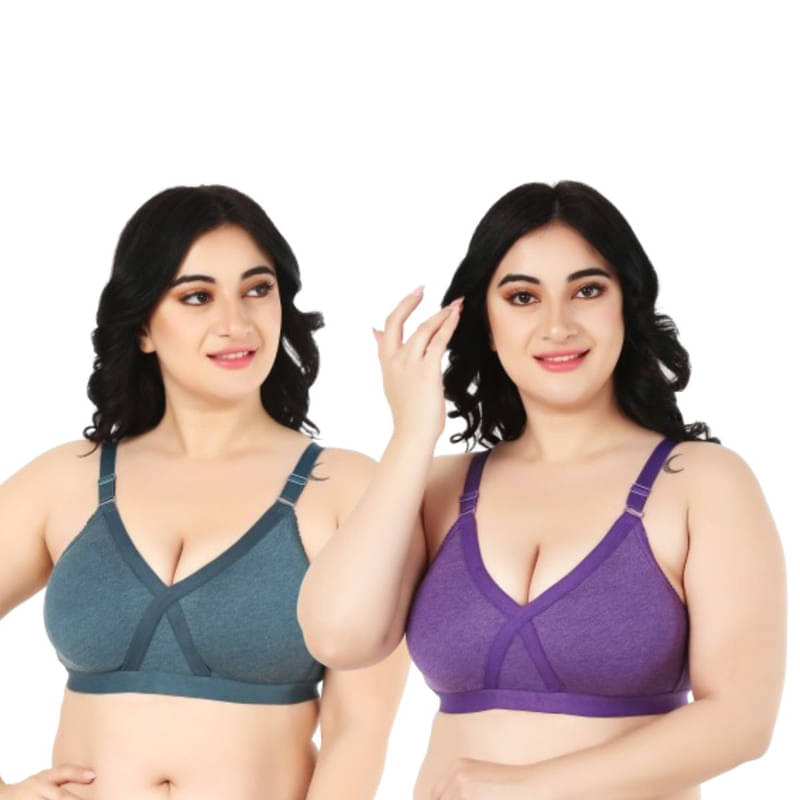 Funahme Pack of 2 Cotton Blend Non Padded T-Shirt Bra For Women ( Green )     			Funahme Pack of 2 Cotton Blend Non Padded T-Shirt Bra For Women ( Green )