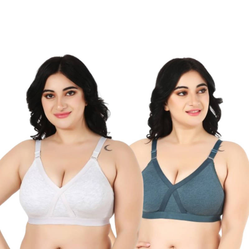     			Funahme Pack of 2 Cotton Blend Non Padded T-Shirt Bra For Women ( Green )