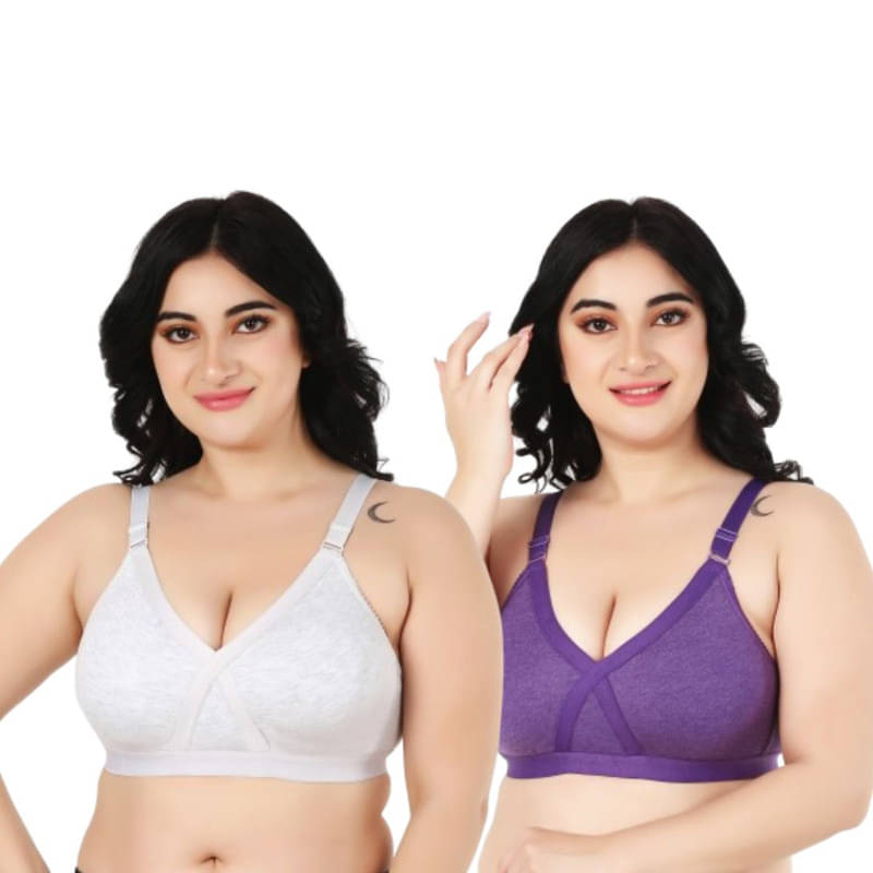     			Funahme Pack of 2 Cotton Blend Non Padded T-Shirt Bra For Women ( White )