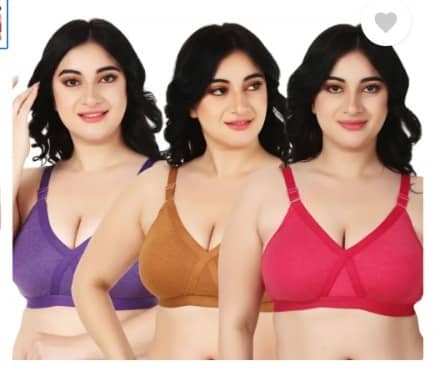 Funahme Pack of 3 Cotton Blend Non Padded T-Shirt Bra For Women ( Multicolor )