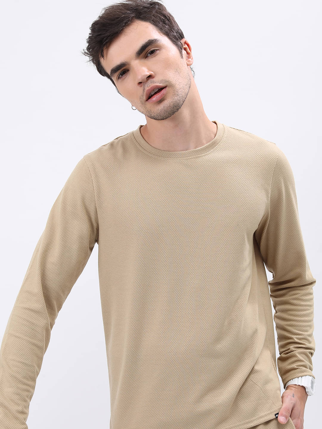 Highlander Men Polyester Slim Fit Solid T-Shirt ( Cream ) Highlander Men Polyester Slim Fit Solid T-Shirt ( Cream )