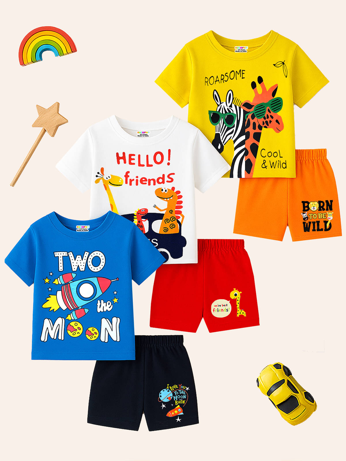Kuchipoo Pack of 3 Boys Cotton Blend T-Shirt & Shorts Set ( Multicolor 3 ) Kuchipoo Pack of 3 Boys Cotton Blend T-Shirt & Shorts Set ( Multicolor 3 )