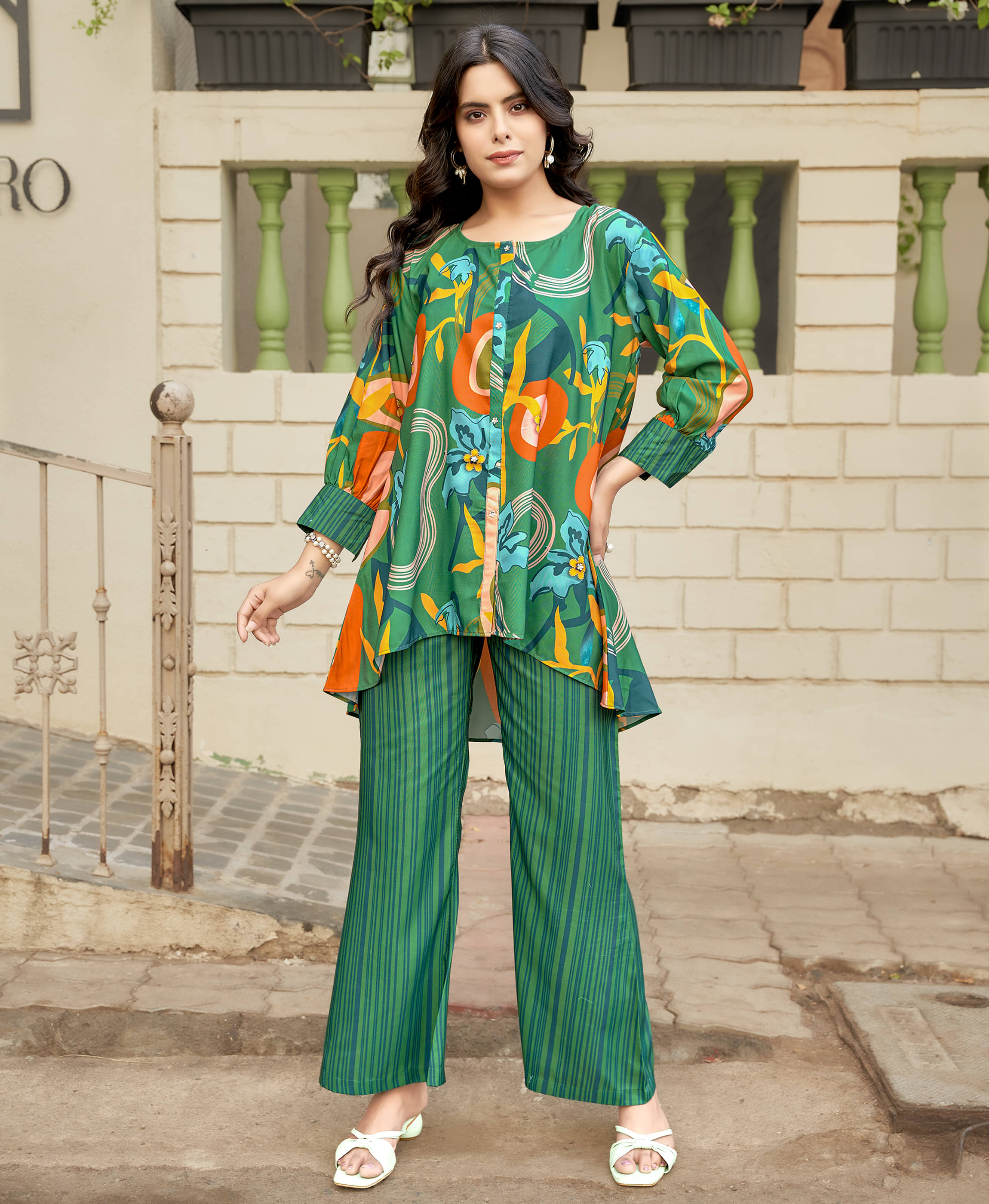    			MOJILAA Women Printed Tunic With Trousers Co-Ord Set ( Multicolor )