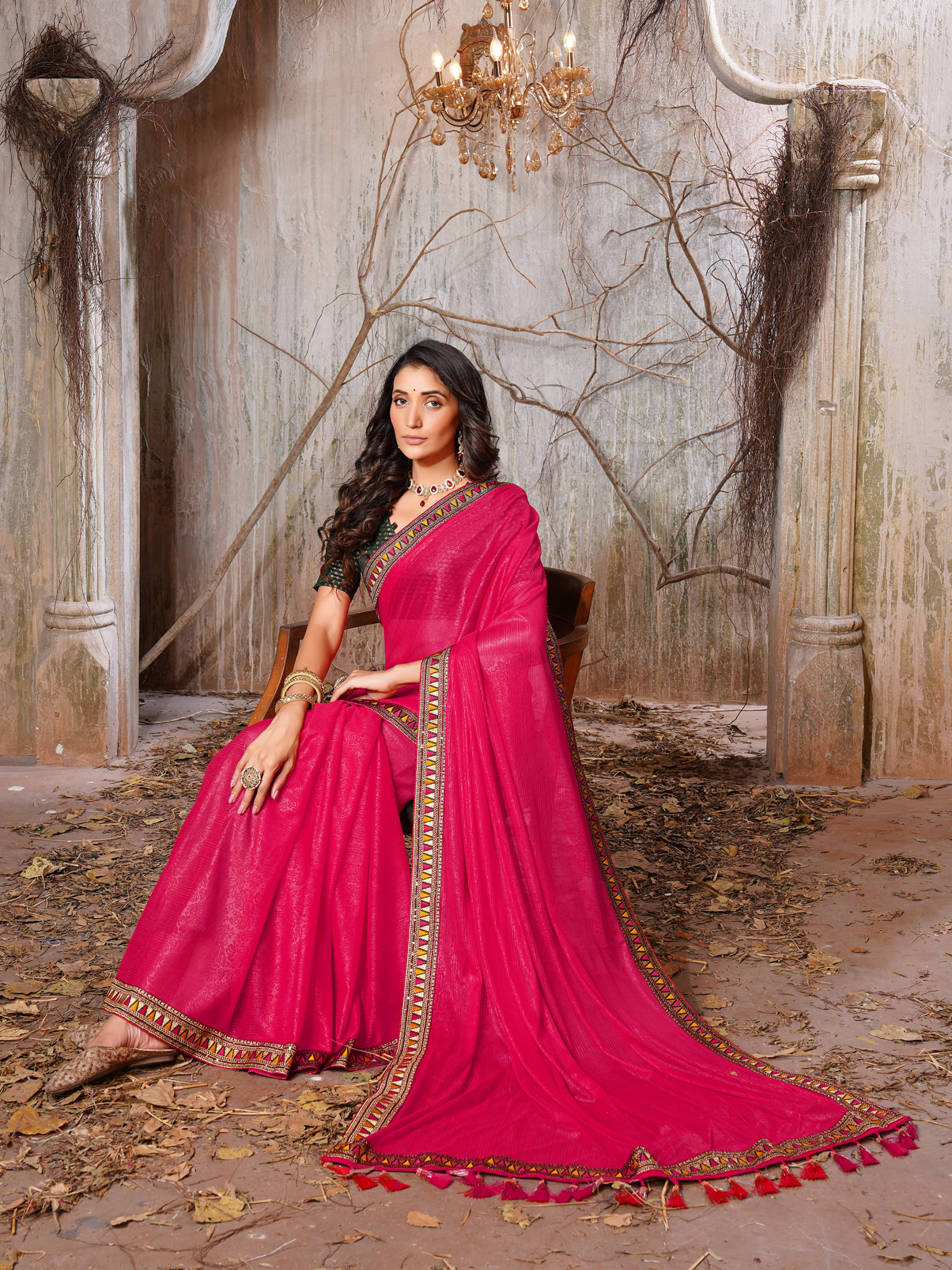 Parmila Fashion Chiffon Embellished Saree With Unstitched Blouse Piece ( Pink ) Parmila Fashion Chiffon Embellished Saree With Unstitched Blouse Piece ( Pink )