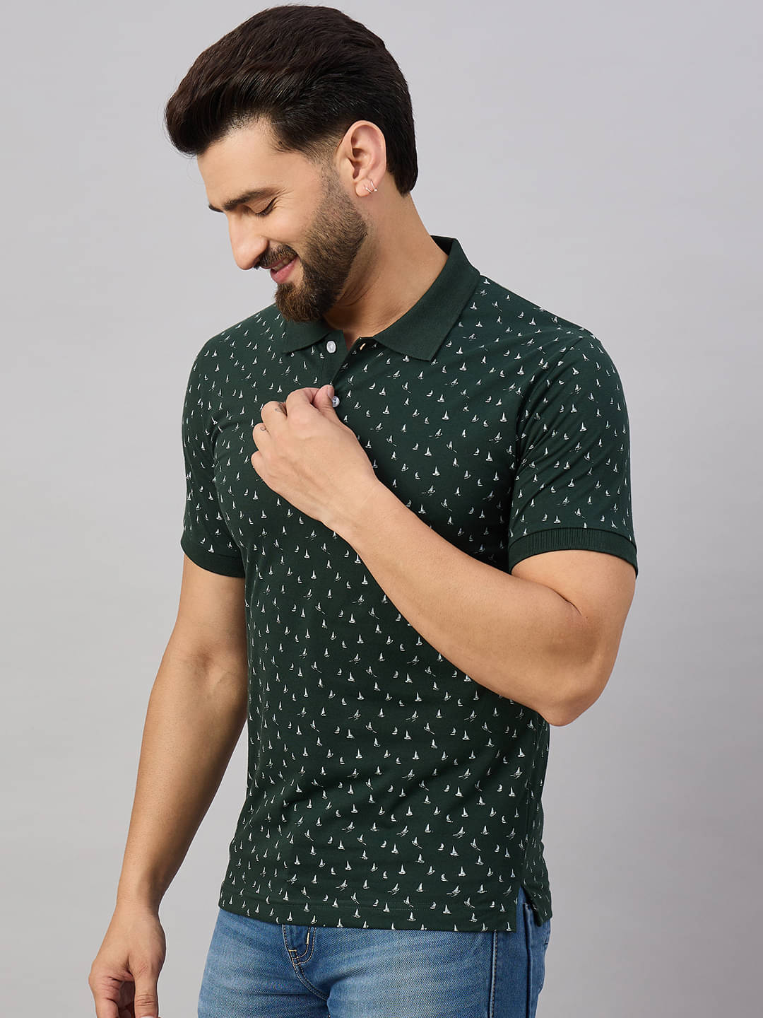 Riss Men Cotton Blend Regular Fit Printed Polo T Shirt ( Dark Green ) Riss Men Cotton Blend Regular Fit Printed Polo T Shirt ( Dark Green )