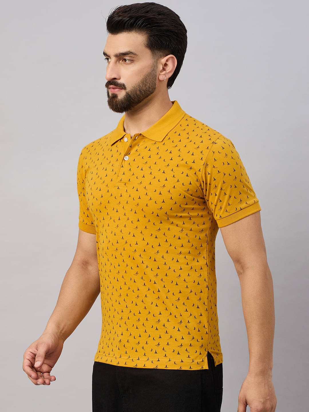     			Riss Men Cotton Blend Regular Fit Printed Polo T Shirt ( Mustard )