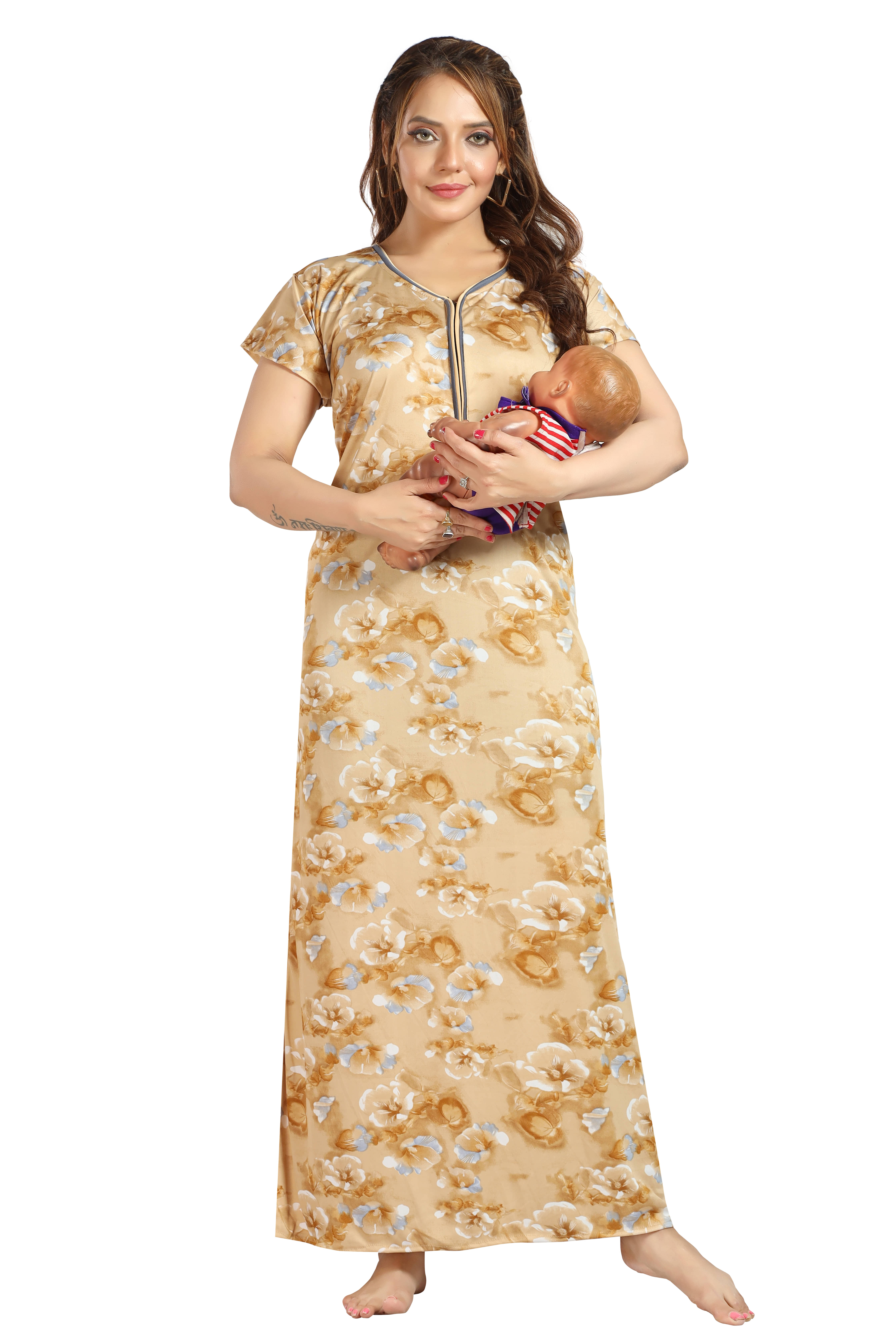     			SHLOKE Yellow Satin Women's Nightwear Nighty & Night Gowns ( Pack of 1 )