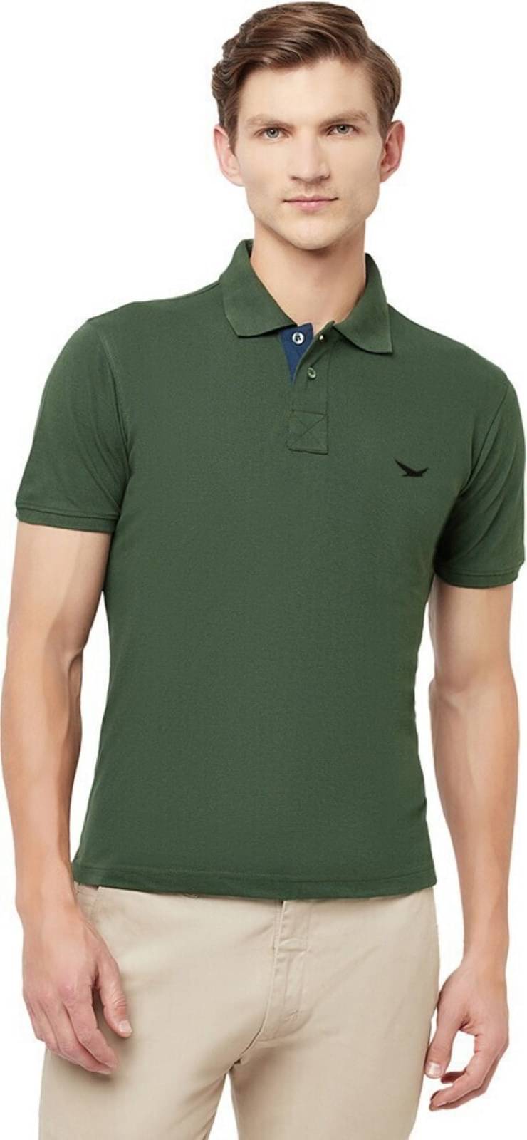     			T.T. Men Cotton Blend Regular Fit Solid Polo T Shirt ( Olive )