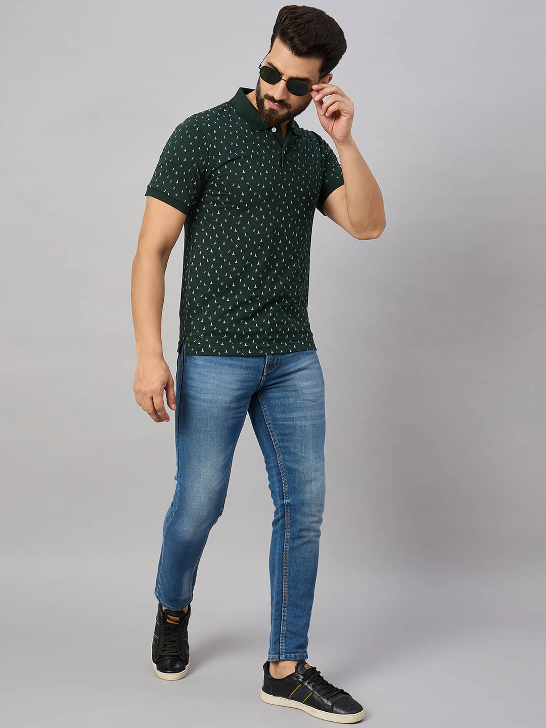 XYRIS Men Cotton Blend Regular Fit Printed Polo T Shirt ( Dark Green )     			XYRIS Men Cotton Blend Regular Fit Printed Polo T Shirt ( Dark Green )