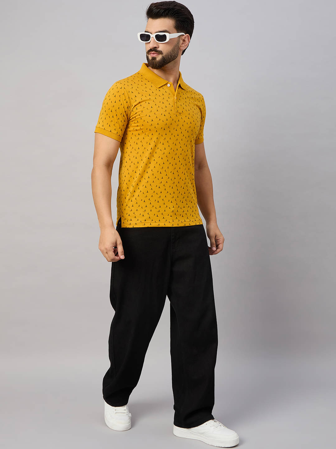     			XYRIS Men Cotton Blend Regular Fit Printed Polo T Shirt ( Mustard )