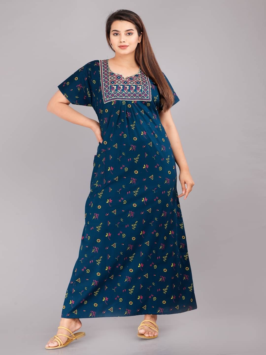     			rajeraj Blue Cotton Women's Nightwear Nighty & Night Gowns ( Pack of 1 )