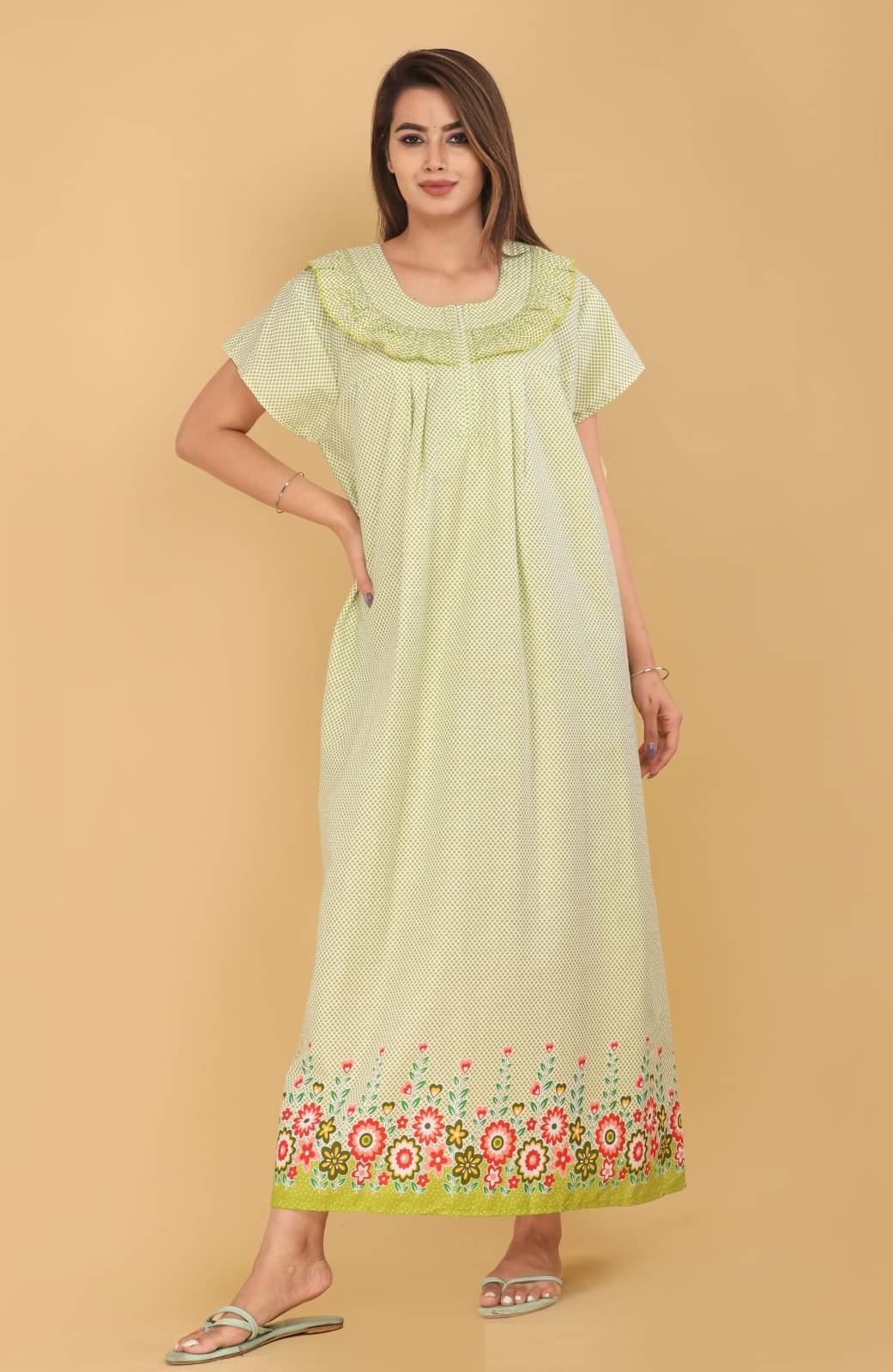 rajeraj Green Cotton Women's Nightwear Nighty & Night Gowns ( Pack of 1 ) rajeraj Green Cotton Women's Nightwear Nighty & Night Gowns ( Pack of 1 )