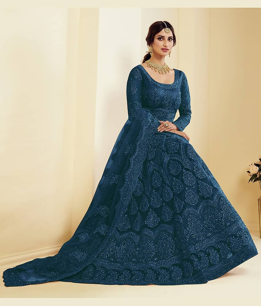 A TO Z CART Beige Flared Net Women's Semi Stitched Ethnic Gown ( Pack of 1 ) - Unstitched Fabrics | Buy online on ZillyBuy