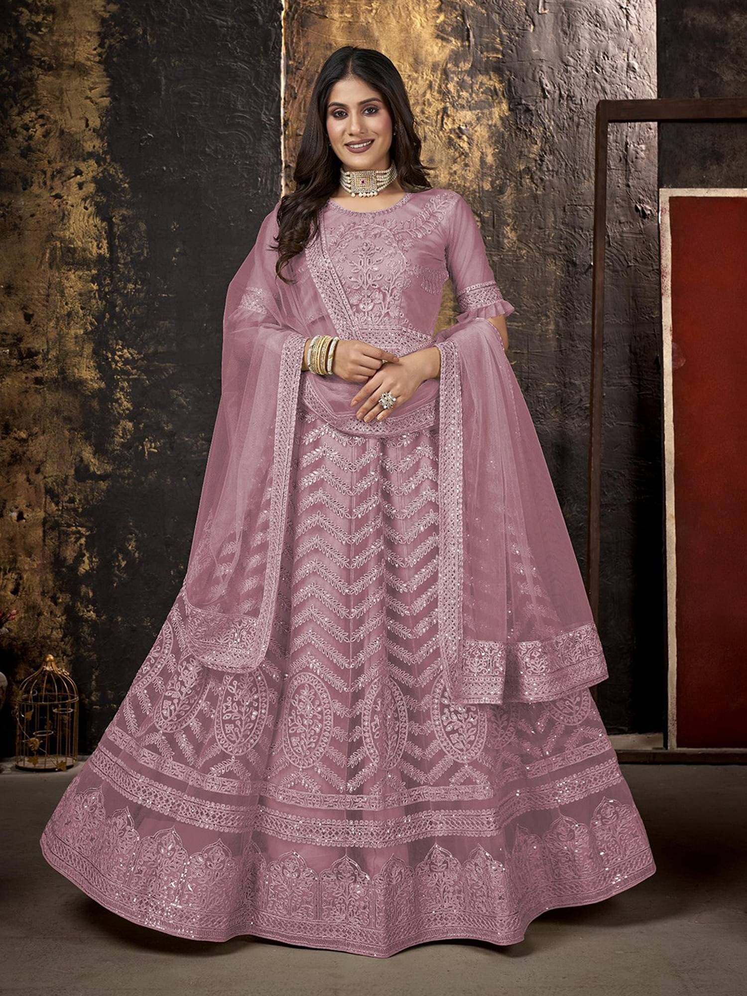 Aika Women Net Flared Semi Stitched Ethnic Gown ( Multicolor ) Aika Women Net Flared Semi Stitched Ethnic Gown ( Multicolor )