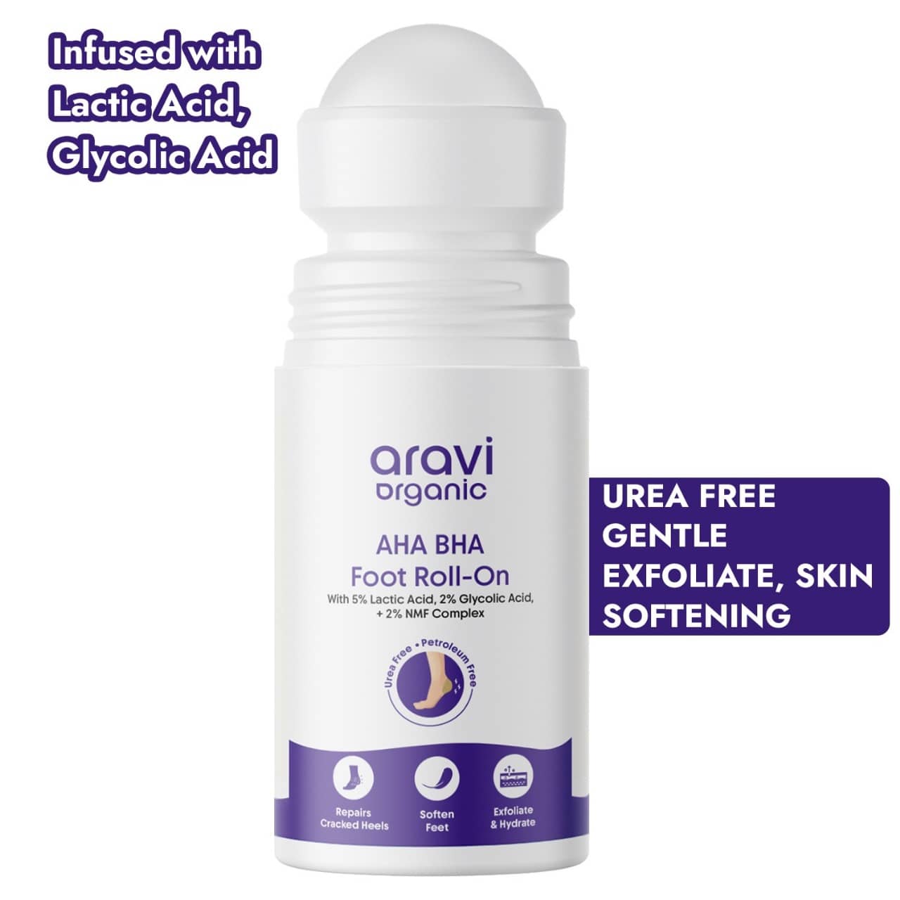 Aravi Organic AHA BHA Foot Roll,On 5% Lactic Acid 2% Glycolic Acid Urea Free for Cracked Heels ,50ml