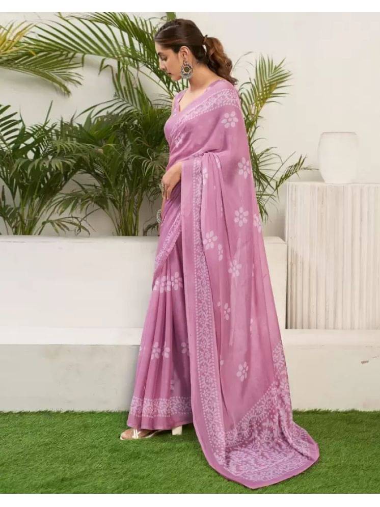     			BLEESBURY Chiffon Printed Saree With Unstitched Blouse Piece ( Pink )