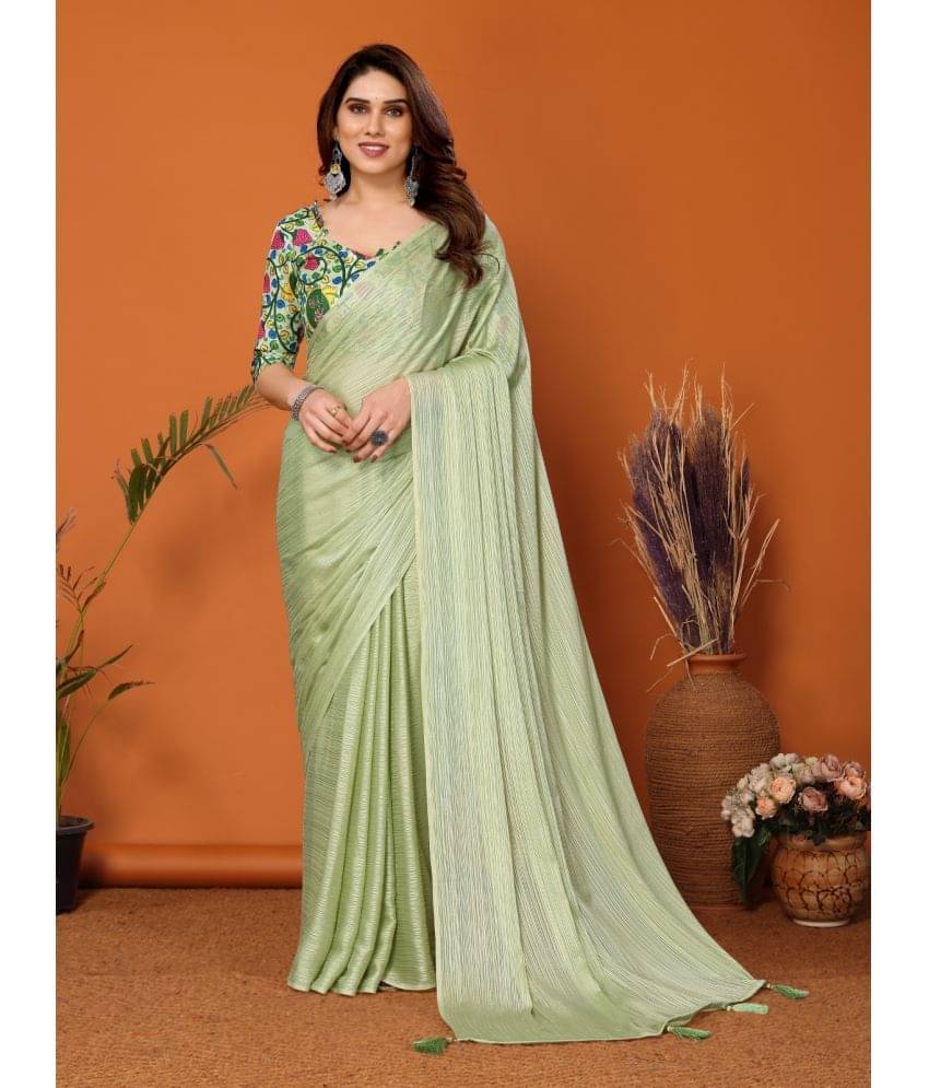 BLEESBURY Chiffon Solid Saree With Unstitched Blouse Piece ( Green ) BLEESBURY Chiffon Solid Saree With Unstitched Blouse Piece ( Green )