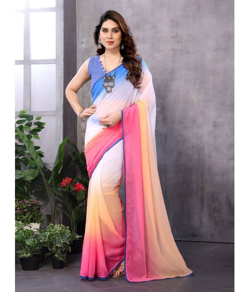     			BLEESBURY Georgette Dyed Saree With Unstitched Blouse Piece ( Multicolor )
