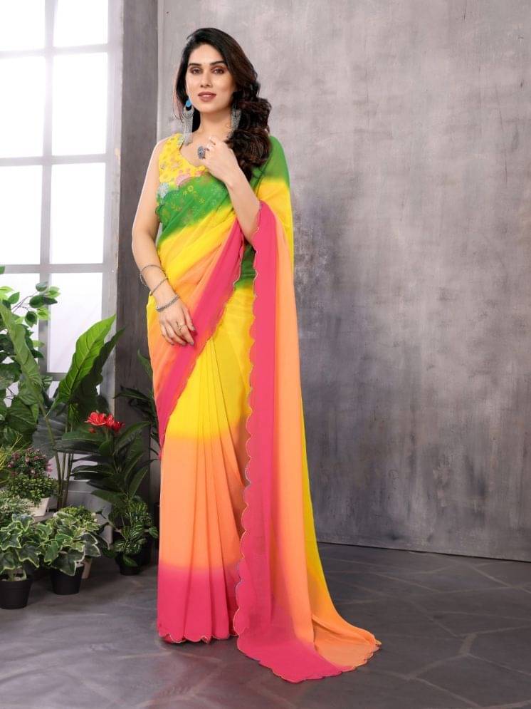     			BLEESBURY Georgette Dyed Saree With Unstitched Blouse Piece ( Multicolor )