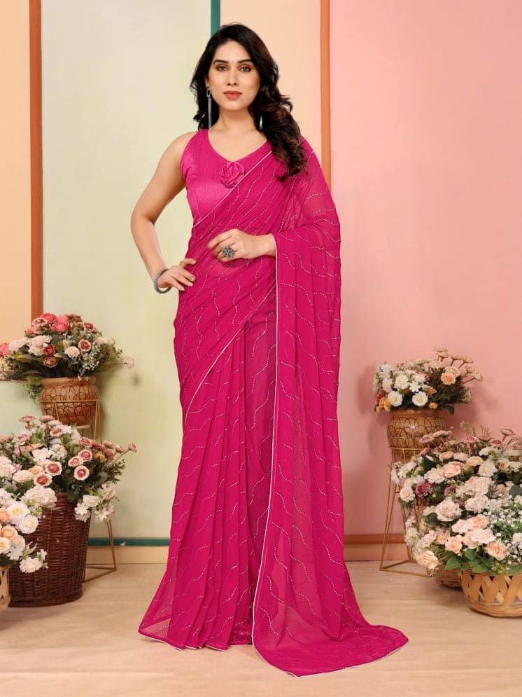     			BLEESBURY Georgette Embellished Saree With Unstitched Blouse Piece ( Pink )