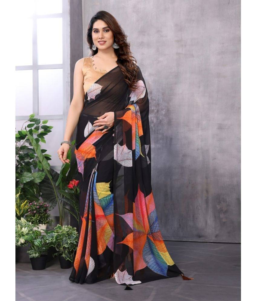 BLEESBURY Georgette Printed Saree With Unstitched Blouse Piece ( Black ) BLEESBURY Georgette Printed Saree With Unstitched Blouse Piece ( Black )
